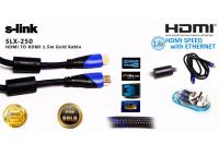 S-LINK SLX-250 HDMI TO HDMI 1.5mt Altın Uçlu 24K + Kor.Kılıf 1.4 Ver. 3D Kablo - 1